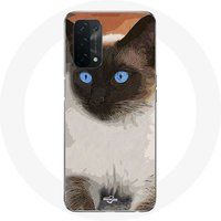 Maniacase Etui voor Oppo A54 5G zwart-wit Siamese kat blauwe ogen