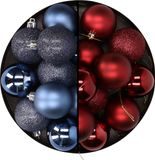 Merkloos / Sans marque Kerstversiering 24x stuks kunststof kerstballen mix van donkerblauw en donkerrood 6 cm
