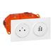 LEGRAND LEG300407 KIT2P+T/2 x USB PREC BC stopcontactenset, oppervlak + laadmodule, 2 USB-aansluitingen, 2,4 A, voorbekabeld, oranje en wit