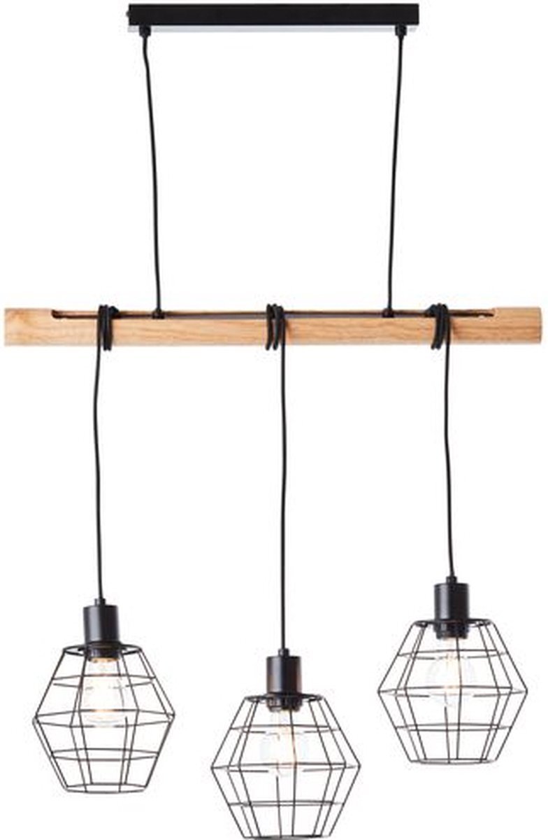 Brilliant Brillant | Ottawa hanglamp 3-vlams licht hout/zwart | 3x A60, E27, 40W, geschikt voor normale lampen (niet meegeleverd)