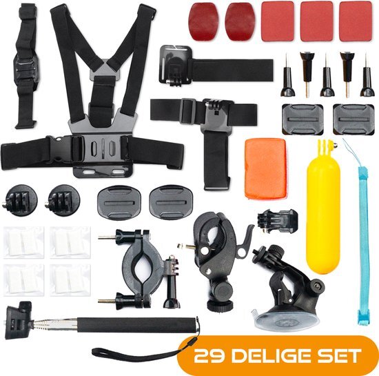 QY Accessoires set voor GoPro - 30-delig - in luxe opbergkoffer - voor Go Pro Hero 1 2 3 3+ 4 & 5 SJCAM SJ4000 SJ5000 en SJ6000 Heken H9