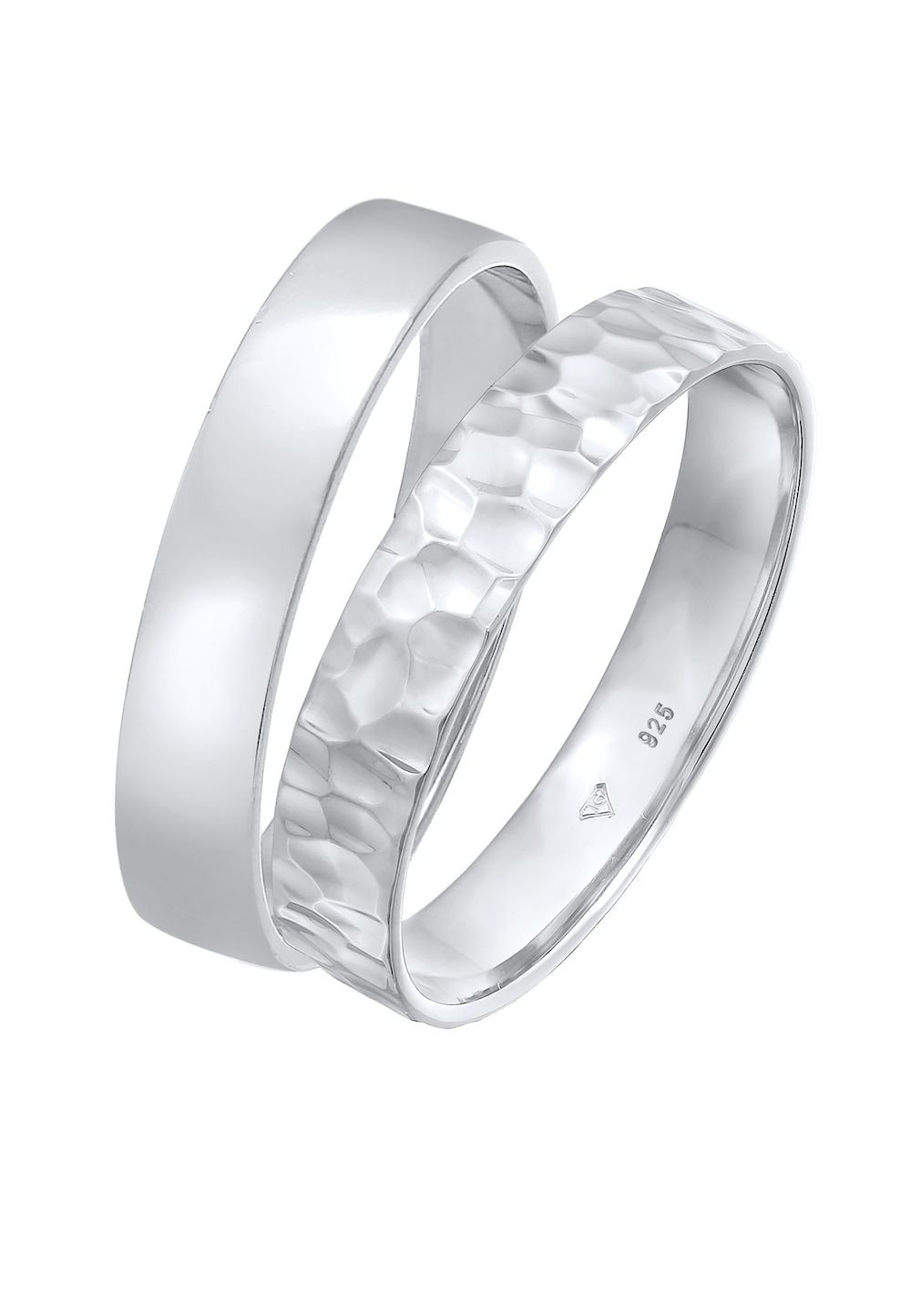 KUZZOI Ring Heren band set Basis Gehamerd in 925 Sterling Zilver