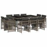vidaXL 11-delige Tuinset met Kussens, Poly Rattan, Grijs