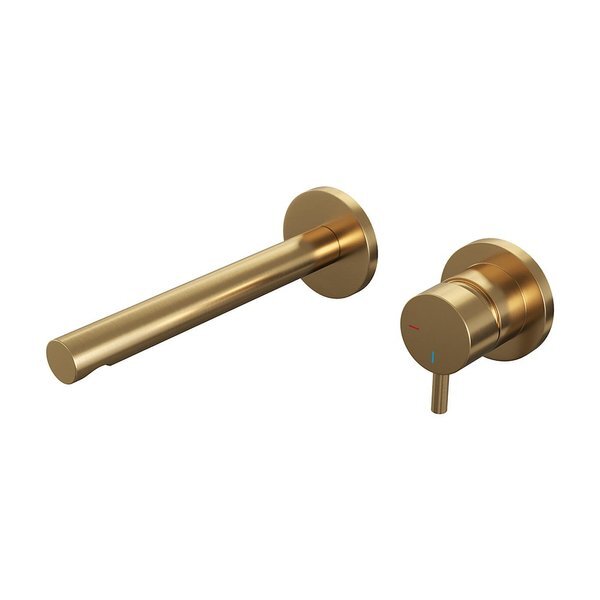 Brauer Gold Edition wastafelkraan inbouw ColdStart met inbouwdeel met ronde rozetten en rechte uitloop type S5 greep messing geborsteld goud 5-GG-004-S5-65