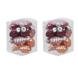 Merkloos / Sans marque 24x Dennenappel kersthangers/kerstballen rood/roze/paars (hibiscus) van glas - 6 cm - mat/glans - Kerstboomversiering