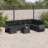 Maison Exclusive - Ensemble de meubles de jardin 9 pièces avec canapé et coussins, noir, en polyrotin