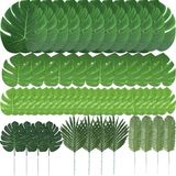 Zhou-Lange Kunstmatige Bladeren, 60 Stuks Tropische Palmbladeren Monstera Bladeren Jungle Strandfeestdecoraties (6 Soorten)