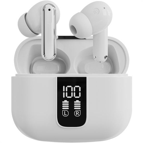 Strex Draadloze Oordopjes met Noise Cancelling - Bluetooth 5.3 - LED Display - Wit