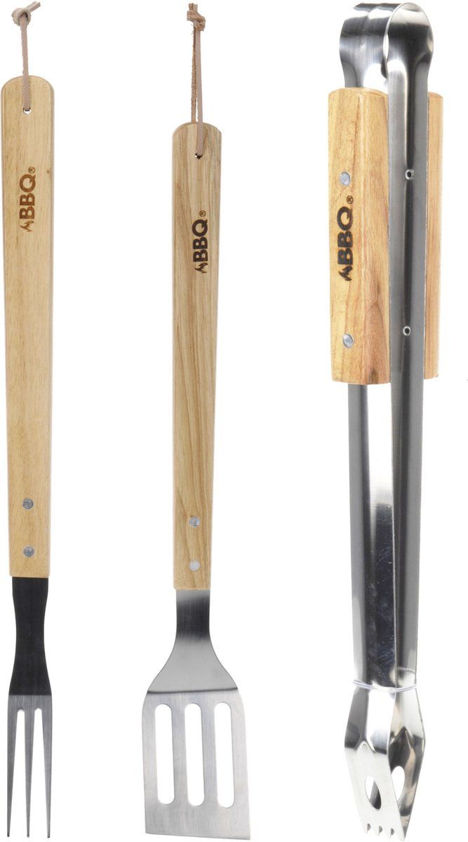 BBQ gereedschap set 3-delig - tang, spatel en vork 45 cm - RVS - Zilver