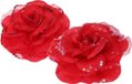 Merkloos Kerstboomversiering Bloemen - 2x stuks - 9 cm - rood glitter - op clip - ornament