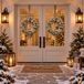 Everlands Couronne de Noël - 2x - D35 cm - vert - enneigé - avec guirlande lumineuse - 20 lampes LED