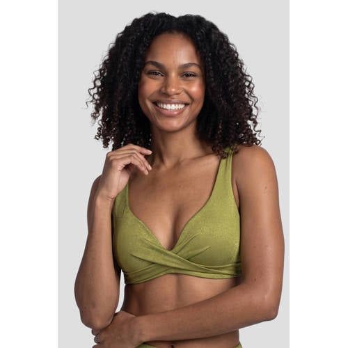 BEACHWAVE voorgevormde push-up bikinitop met lurex - olijfgroen