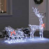 VidaXL Rendier trek slede koudwit 70 x 24 x 128 cm acryl 200 led's