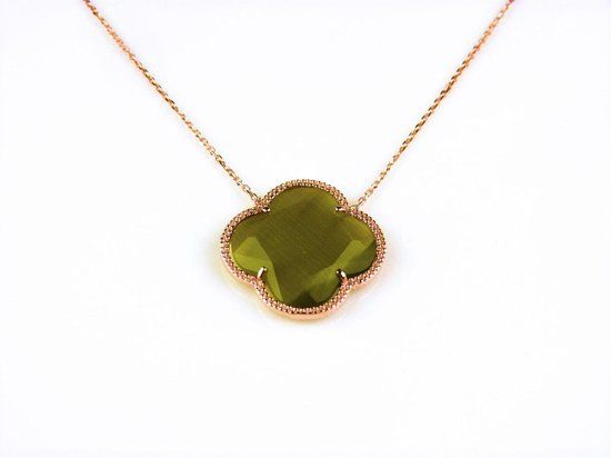 Sophie Zilveren ketting met roze en kaki klaver - model Fiori - 45 cm