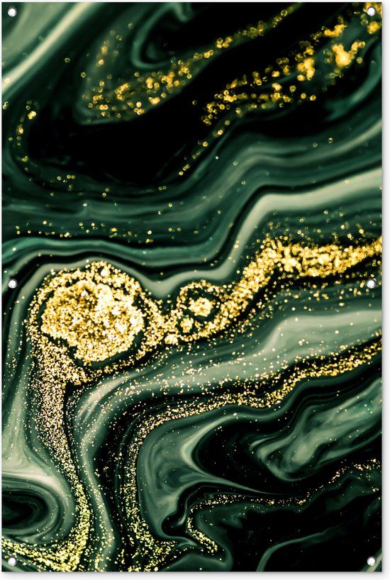 GreatGardenPosters Tuinposter - Marmer - Goud - Glitter - Groen - Marmerlook - 80x120 cm - PVC - Tuinposter voor buiten