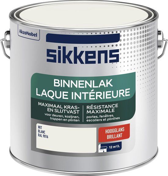 Sikkens Binnenlak Hoogglans RAL 9016 - 2,5L - Voor Binnen - Hout - Hoogglans