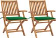 vidaXL Fauteuils pliants, 2 pièces, avec coussins verts, en bois de teck massif