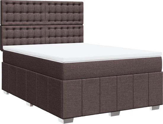 vidaXL Boxspring met matras stof donkerbruin 140x200 cm