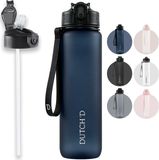 Dutch'D 1 liter Drinkfles met rietje - Navy Blauw