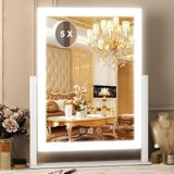 Hollywood Make-upspiegel met verlichting, 28 x 38 cm, draaibare | Led-make-uptafel, make-upspiegel met licht, 360° draaibaar met 5x vergroting, 3 lichtmodi en dimbaar, touch-bediening