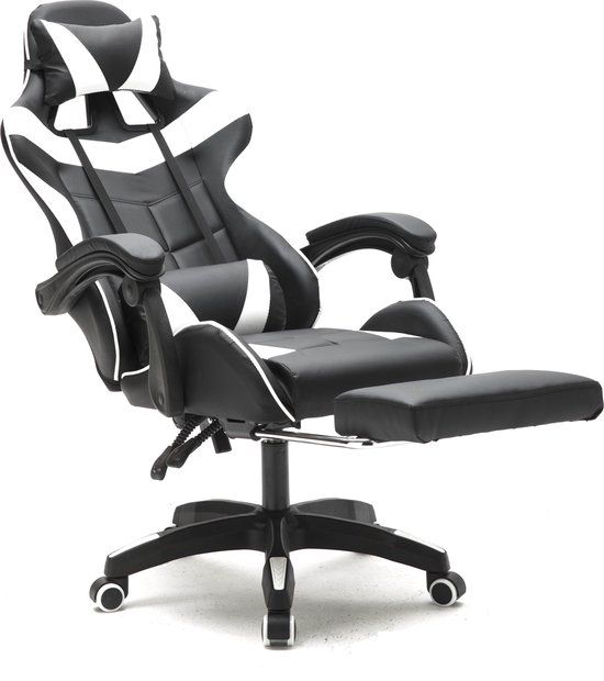 VDD Gaming - Gamestoel met Voetsteun - Zwart & Wit