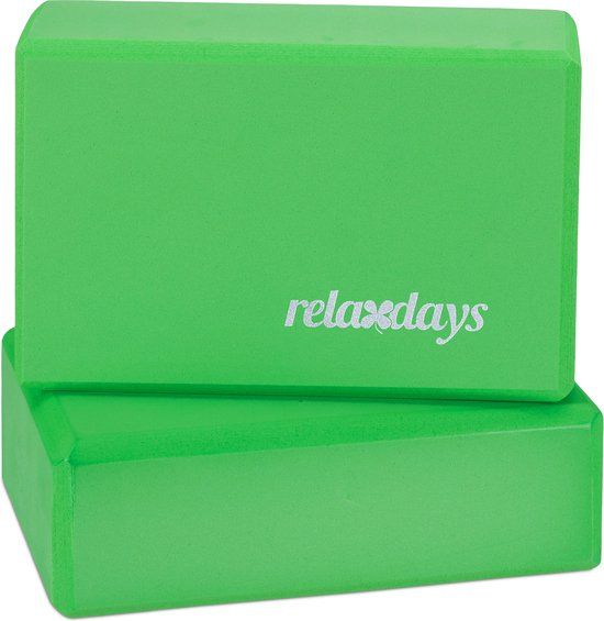 Relaxdays Yogablok - Set van 2 - Foam - Antislip - 8 x 23 x 15 cm - Groen