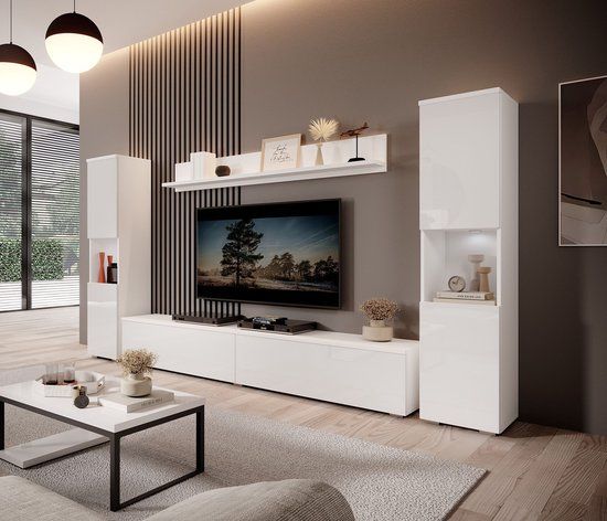 Meubella Wandmeubel Pure XL - Wit - Design - 180x33x130 cm