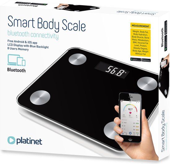 Platinet PBSBTB Slimme Bluetooth Personen Weegschaal - Zwart