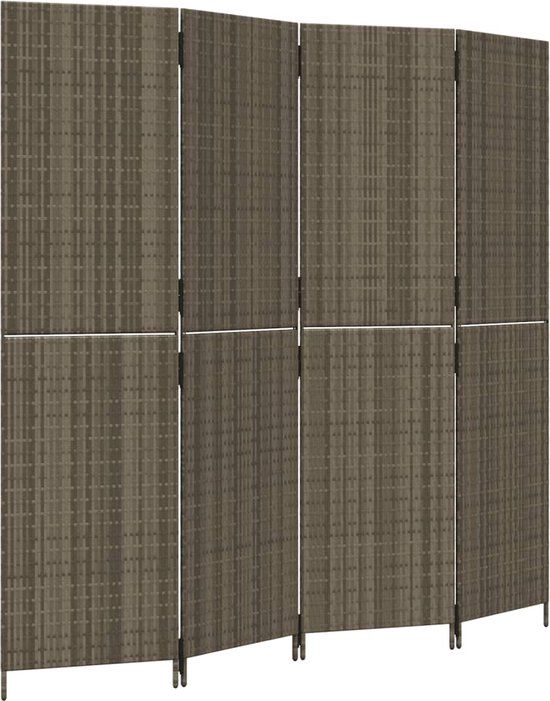 vidaXL - Kamerscherm - 4 panelen - poly rattan - grijs
