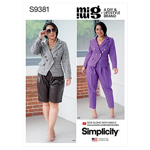 Simplicity SS9381AA Misses/Plus Size Sportswear Lined Jacket with Side Panel and Darts is Double Breasted with Peaked Lapel and Pocket Details
