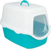 TRIXIE Kattenbak Vico, 40x40x56 cm, turquoise en wit, met deksel en klep, dubbele rand