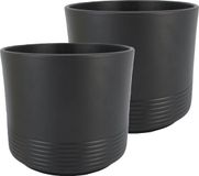 Bela Arte Bloempot/plantenpot Rille - 2x - ribbel - antraciet - voor kamerplant - D16.5 x H14.5 cm