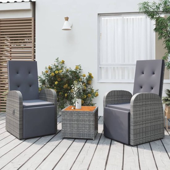 The Living Store Loungeset Modern - Tuinstoel grijs - 57x69x106 cm - Verstelbaar