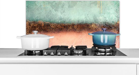 KitchenYeah Spatscherm keuken - Abstract - Pastel - Goud - 90x45 cm - Aluminium