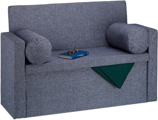 Merkloos Relaxdays zitbank met leuning - 75 x 115 x 47 cm - met 2 kussens - opvouwbaar - grijs