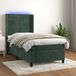 Maison Exclusive - Lit boxspring avec matelas et éclairage LED, vert foncé, 90x200 cm, velours