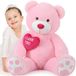 Ours en peluche avec cœur, rose, 120 cm, coton
