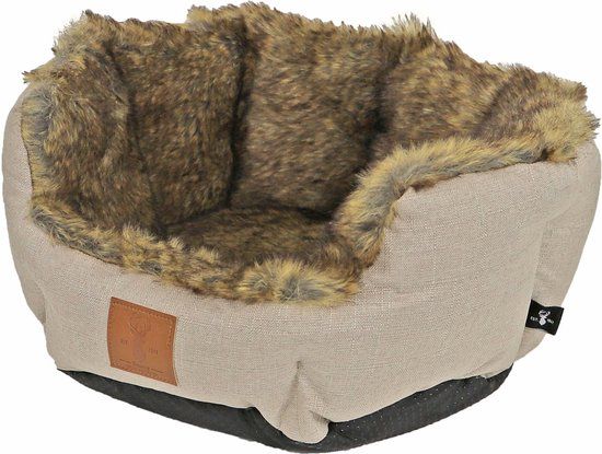 Boony Hondenmand 'Est 1941' - Bruin - 40 cm - Polyester - Rond - Afneembare hoes
