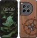 kwmobile telefoonhoesje geschikt voor OnePlus 12 - Houten hoesje met kompas design - Donkerbruin