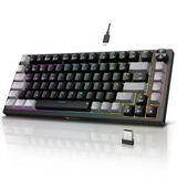 KOORUI Mechanisch toetsenbord, gamingtoetsenbord, draadloos/bekabeld/bluetooth 26 RGB oplaadbare 4000 mAh batterij, 82 toetsen, Duitse QWERTZ-lay-out voor Windows MacOS Linux-rode schakelaar