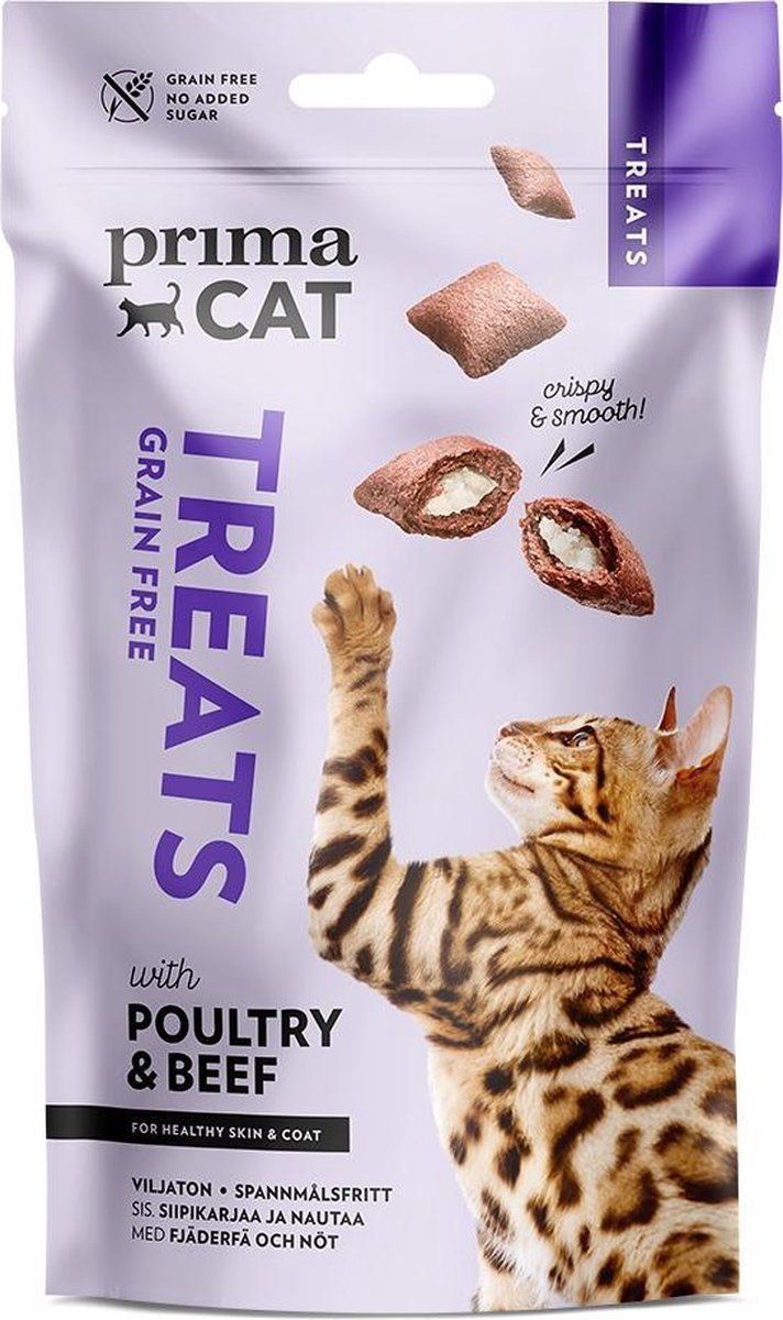 PrimaCat Graanvrij - Treats - Knapperige Kattensnack - Gevogelte & Rund - 10 x 40 gram