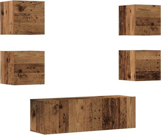 vidaXL 5-delig Tv-meubelset wandmontage bewerkt hout oud houtkleurig
