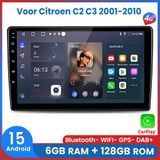 Awesafe Autoradio 6GB+128GB met Carplay en Android auto - Geschikt Voor Citroen C2 C3 2001 t/m 2010 - Radio scherm met Navigatie GPS - 8 Kern V1PRO Versie - Draadloos Apple Carplay & Android