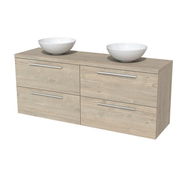 Maxaro Badkamermeubel voor Waskom 160cm Modulo Plato Lichtgrijs Eiken 4 Lades Vlak