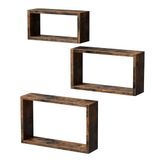 VASAGLE Wandplanken, 3 stuks, hangende planken, zwevende planken, lengte 34/39/44 cm, voor woonkamer, slaapkamer, kantoor, rustiek bruin, LWS094X01