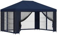 vidaXL Tuinpaviljoen met zijwanden, 4 x 3 meter, blauw, polyester en staal