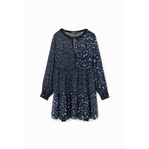 Desigual gebloemde A-lijn jurk zwart/blauw