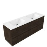 Saniclass Holz Pure Badkamermeubelset - 160x45x77.5cm - Torino solid surface wastafel wit - zonder kraangat - 4 lades - mat eiken charcoal (hout) SW1420796/SW1471860