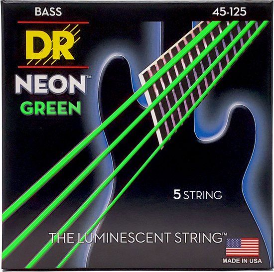 DR Strings NGB5-45 Hi-Def Neon Green 5-String Bass Guitar Strings