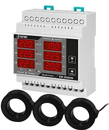 Tense Elektronik EM-250DIN inbouwmeter multimeter voor het meten van stroom (2A-250A), spanning en frequentie in 3-fasige netwerken - DIN-rail rail digitaal grijs, zwart, rood